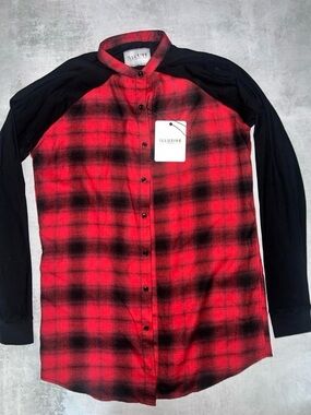New With Tags Illusive London Red and Black Contrast Flannel Shirt